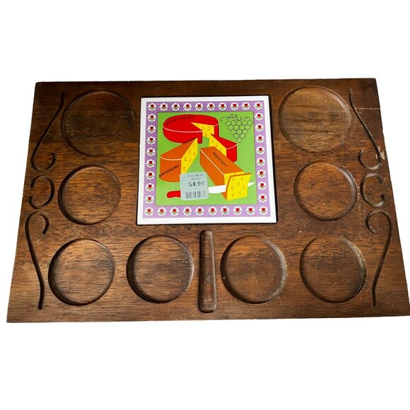 Vintage Wood Charcuterie  Cheese Board With Swiss & French Cheese Design - Picture 4 of 10